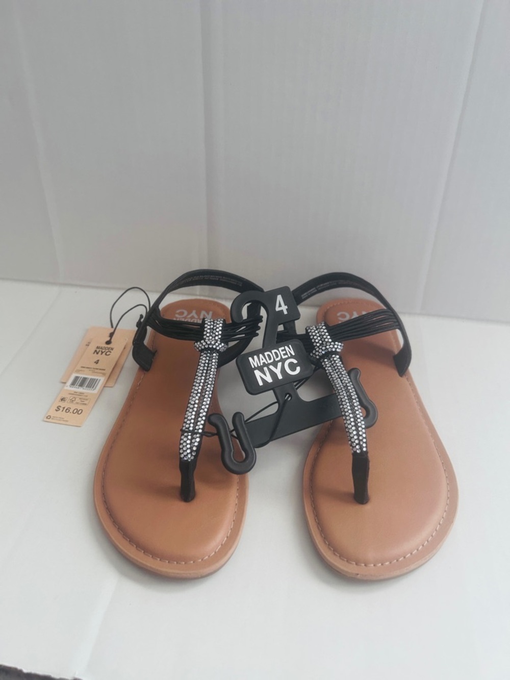 Madden NYC Girls' Black Rhinestone T-Strap Sandals